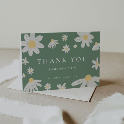 Sage Green Daisy Thank You Card 