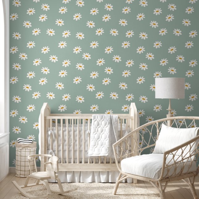 Sage Green Daisy Wallpaper (Kids)
