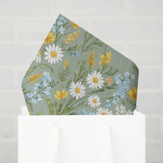 Sage Green Daisy Wildflower Cottagecore Floral Tissue Paper
