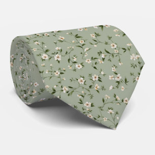 Sage Green Daisy Wildflower Personalized Wedding Neck Tie