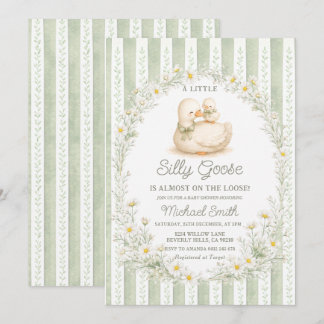 Sage Green Daisy Wreath Silly Goose Baby Shower Invitation