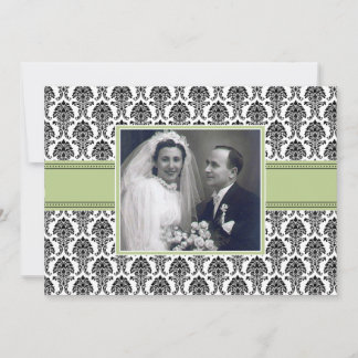 Sage Green Damask Anniversary Party Invitation