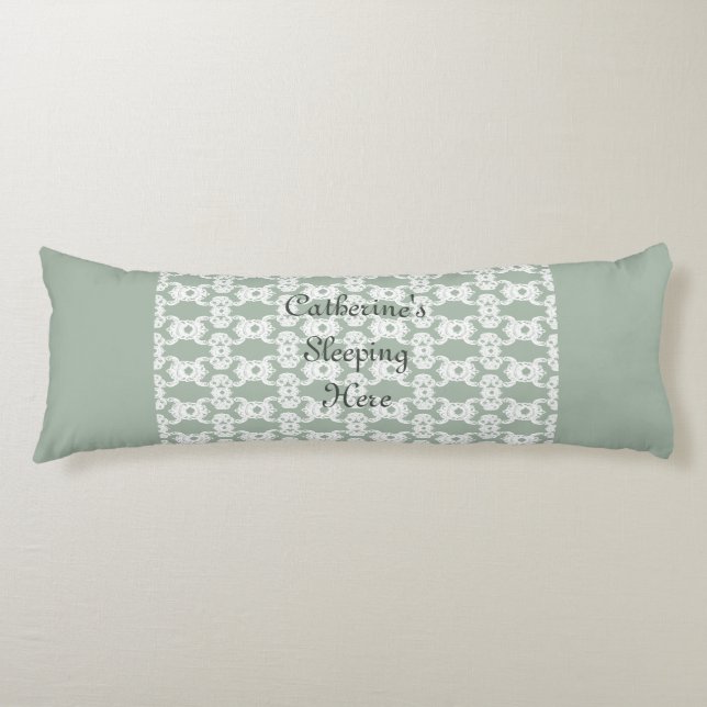 Sage Green Damask Body Pillow (Front)
