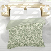 Sage Green Damask Floral Pattern Bedding