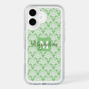 Sage Green Damask iPhone Case with Monogram & Name