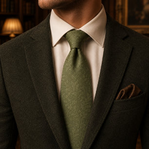 Sage Green Damask Luxury Botanical Jacquard Neck Tie