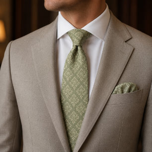 Sage Green Damask Luxury Vintage Floral Neck Tie