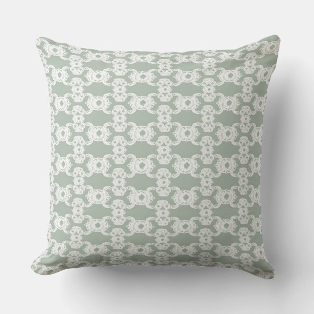 Sage Green Damask Outdoor Pillow (Front)
