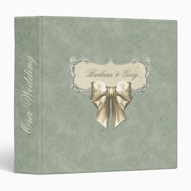 Sage Green Damask Personalized Wedding Binder (Front/Spine)