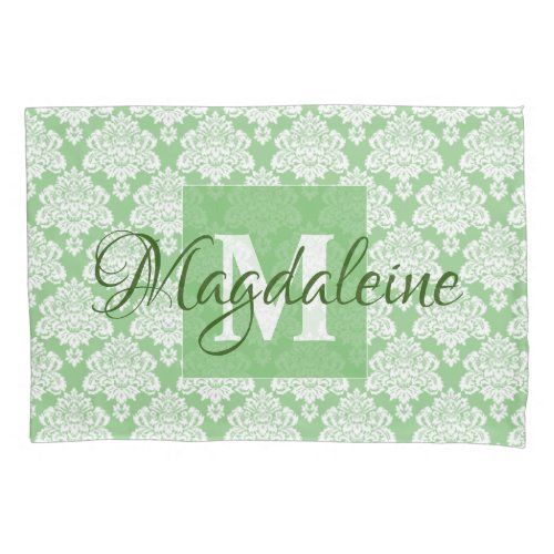 Sage Green Damask Pillow Case with Monogram