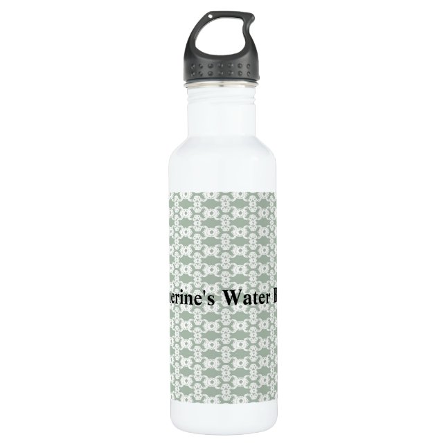Sage Green Damask Stainless Steel Water Bottle (Front)