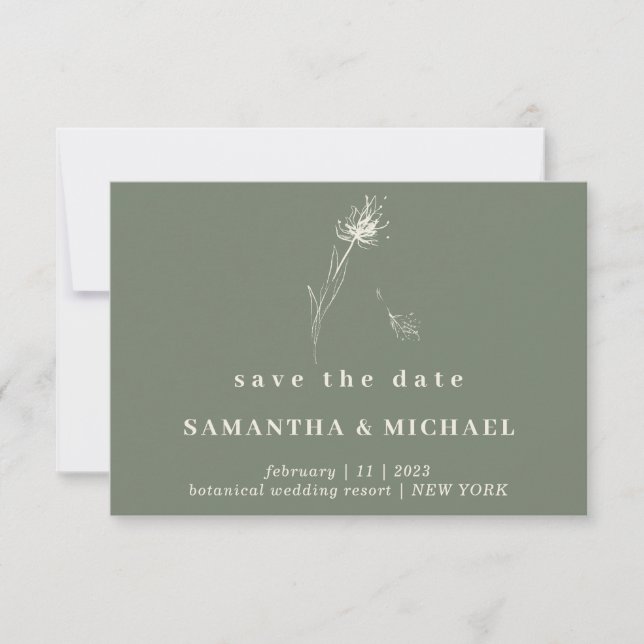 Sage Green Dandelion Floral Invitation (Front)