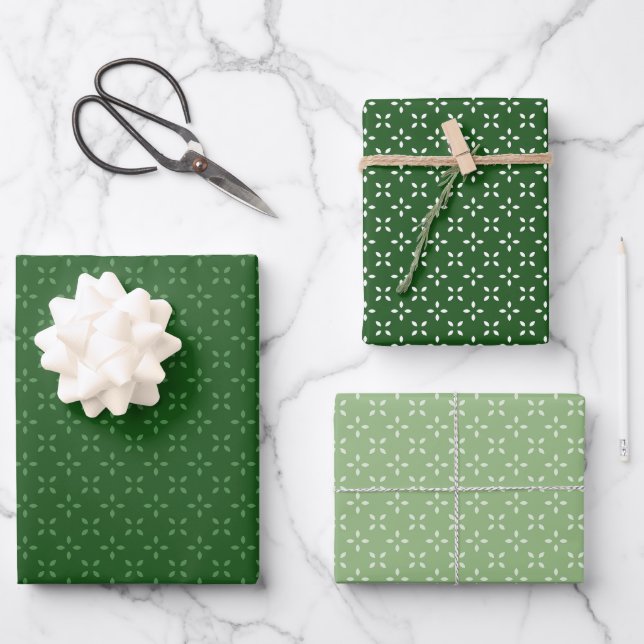 Sage Green, Dark Green floral Leaves pattern gift Wrapping Paper Sheets (Front)