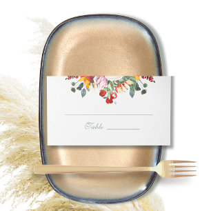 Sage Green Dark Red Golden Sunflower Watercolor Place Card