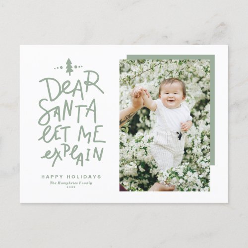 Sage Green Dear Santa Let Me Explain Christmas Holiday Postcard
