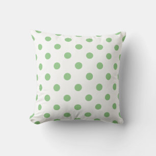Sage Green Decorative Polka Dots On White Throw Pillow