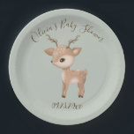 Sage Green Deer Baby Shower Paper Plates<br><div class="desc">Elegant and sweet watercolor sage green background with brown baby deer.   Personalized with name and date in dark brown make this extra special. Matching products available. 100% customer satisfaction with “Zazzle”</div>