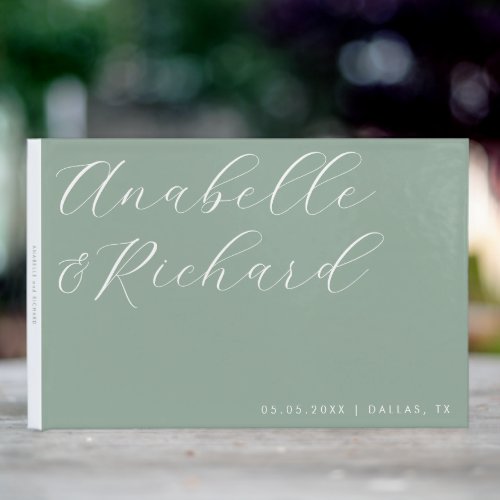 Sage Green Delicate Calligraphy Romantic Wedding Guest Book