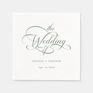 Sage Green Delicate Elegant Script Wedding Napkins