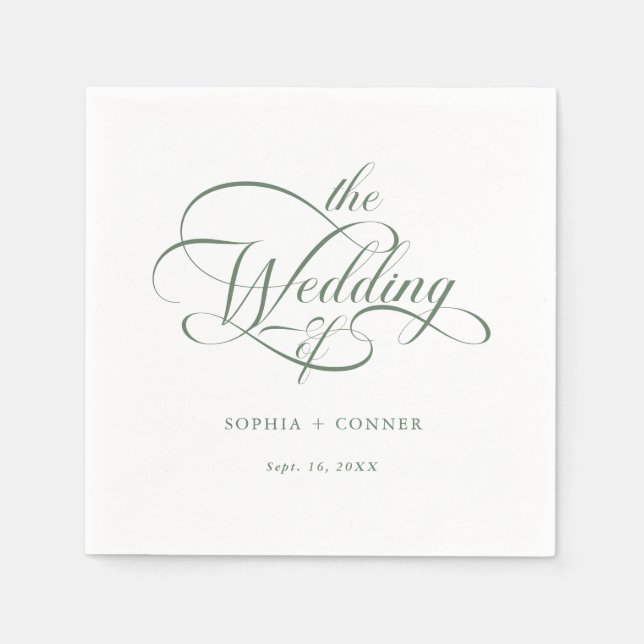Sage Green Delicate Elegant Script Wedding Napkins (Front)