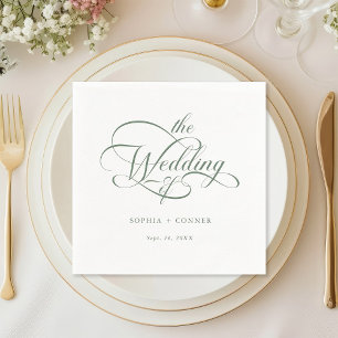 Sage Green Delicate Elegant Script Wedding Napkins