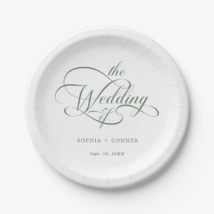 Sage Green Delicate Elegant Script Wedding Paper Plates