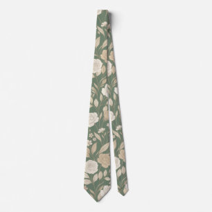 Sage Green Delicate Floral Pattern Neck Tie