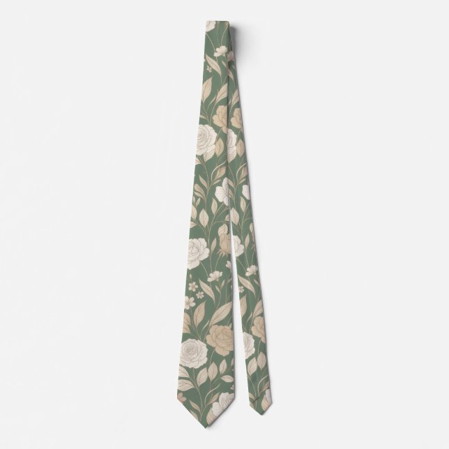 Sage Green Delicate Floral Pattern Neck Tie (Front)