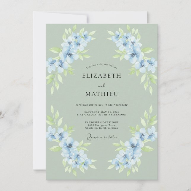 Sage Green Delicate Floral Spring Wedding Invitation (Front)
