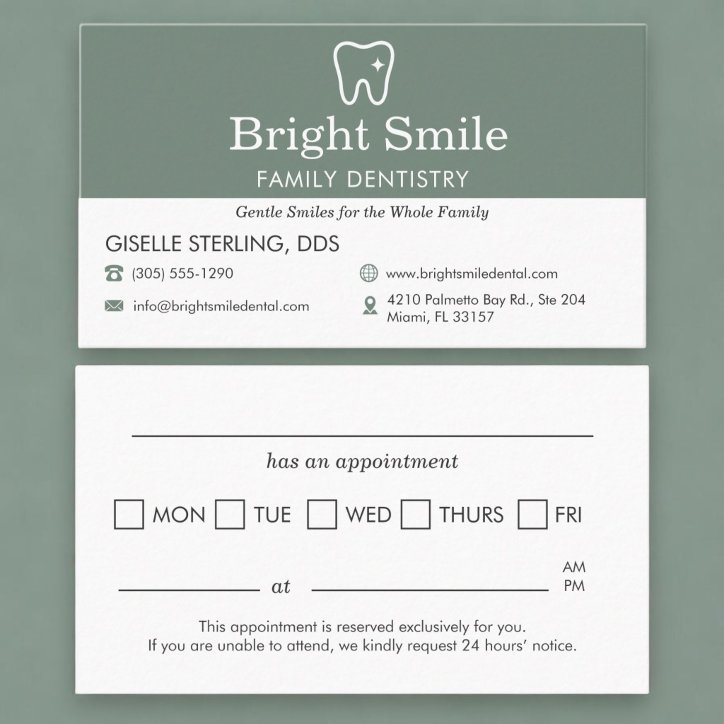Sage Green Dental Office Appointment Reminder Business Card
