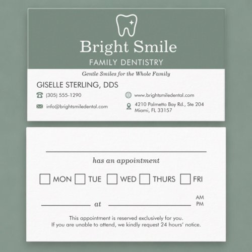 Sage Green Dental Office Appointment Reminder Card