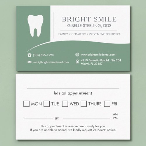 Sage Green Dental Office Tooth Appointment Card