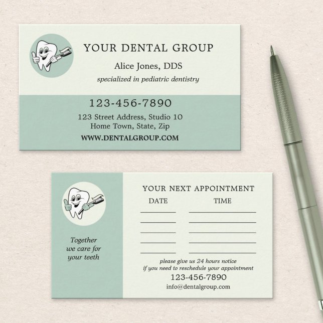Sage Green Dentist Appointment Business Card (Creator Uploaded)