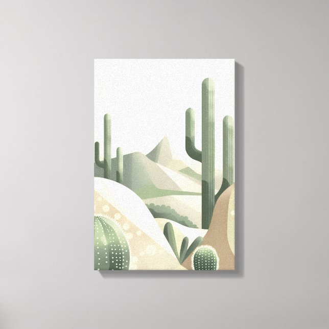 Sage Green Desert Modern Boho Cactus Landscape Canvas Print (Front)
