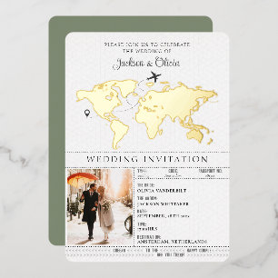 Sage Green Destination Wedding Passport  Foil Invitation