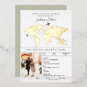 Sage Green Destination Wedding Passport  Foil Invitation