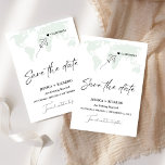 Sage Green Destination Wedding Save the date<br><div class="desc">Save the day with a sage green globe map inspired destination wedding. 
This is the save the date for you if you're engaged and planning a destination wedding. For a dynamic and fun couple -</div>