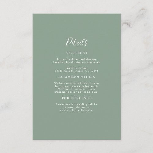 Sage Green Details Wedding Enclosure Card