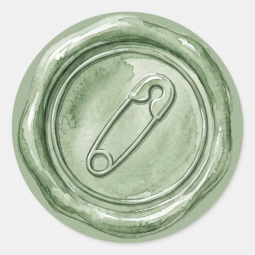 Sage Green Diaper Pin Faux Wax Seal Baby Sticker
