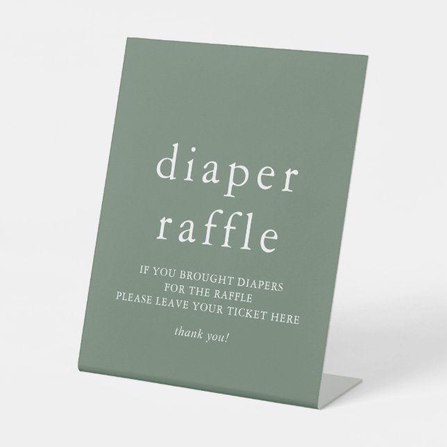 Sage Green Diaper Raffle Baby Shower Sign (Front)