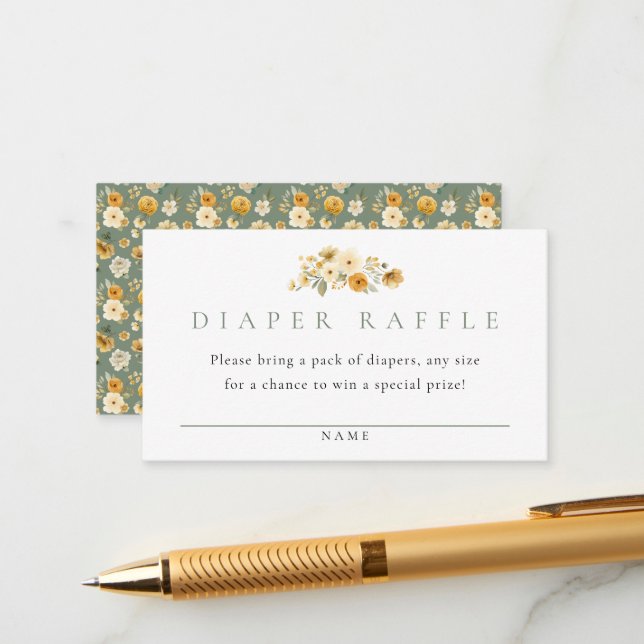 Sage Green Diaper Raffle Card | Vintage Pram Suite (Front/Back In Situ)