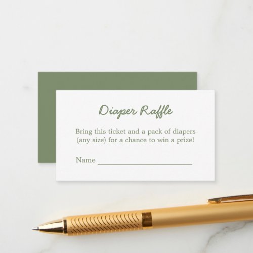 Sage Green Diaper Raffle Minimalist Enclosure Card