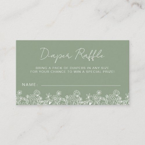 Sage Green Diaper Raffle Wildflower Baby Shower Enclosure Card