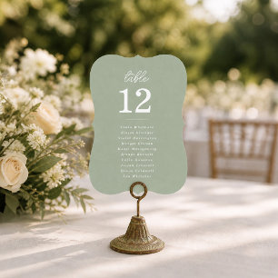 Sage Green Die-Cut Wedding Table Number Cards