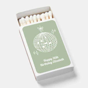 Sage Green Disco Birthday Party Favor Matchboxes