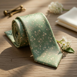 Sage Green Ditsy Floral Neck Tie