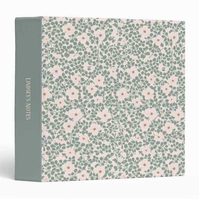 Sage Green Ditsy Floral Pattern 3 Ring Binder (Front/Spine)
