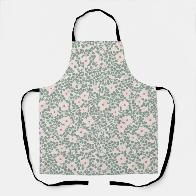 Sage Green Ditsy Floral Pattern Apron (Front)
