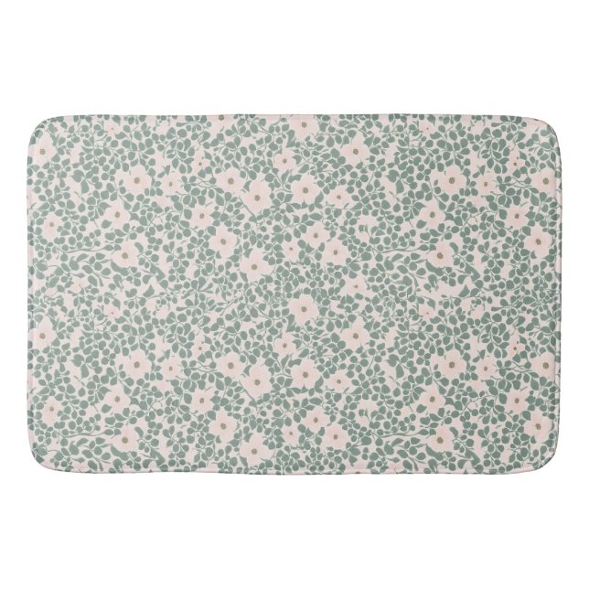 Sage Green Ditsy Floral Pattern Bath Mat (Front)