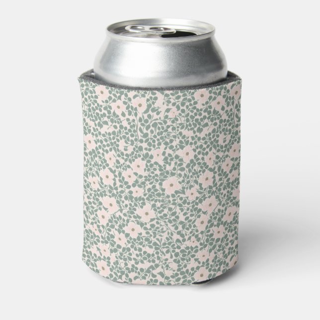 Sage Green Ditsy Floral Pattern Can Cooler (Can Back)